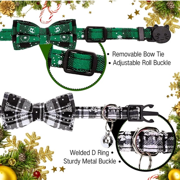 Winter plaid cat collar with bell set of 2 - Picture 3 of 7
